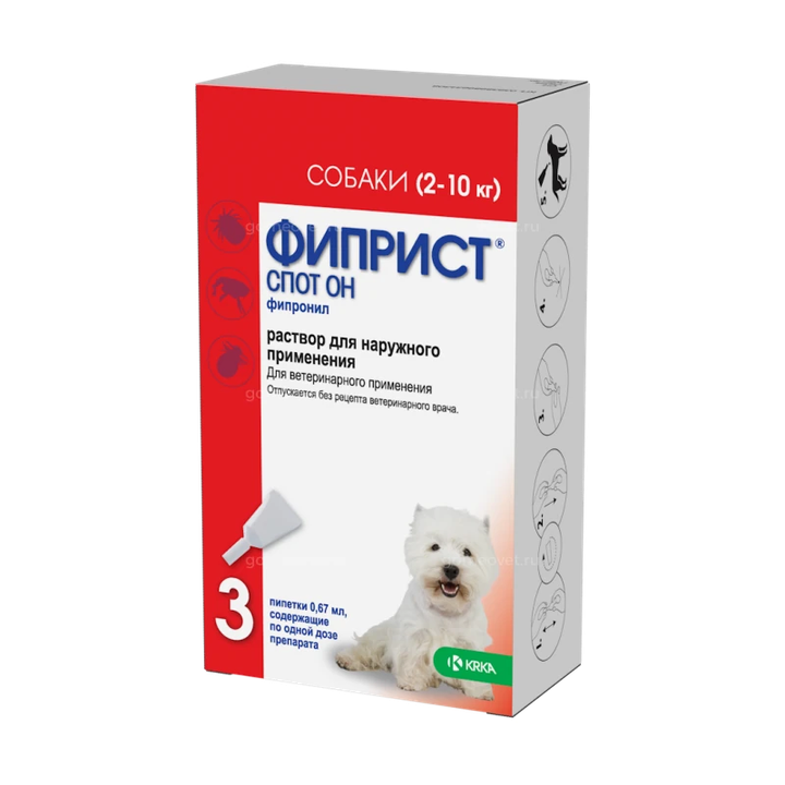 Фиприст спот он д/собак 2-10 кг, 3 пип/упак — точная фасовка, точная упаковка